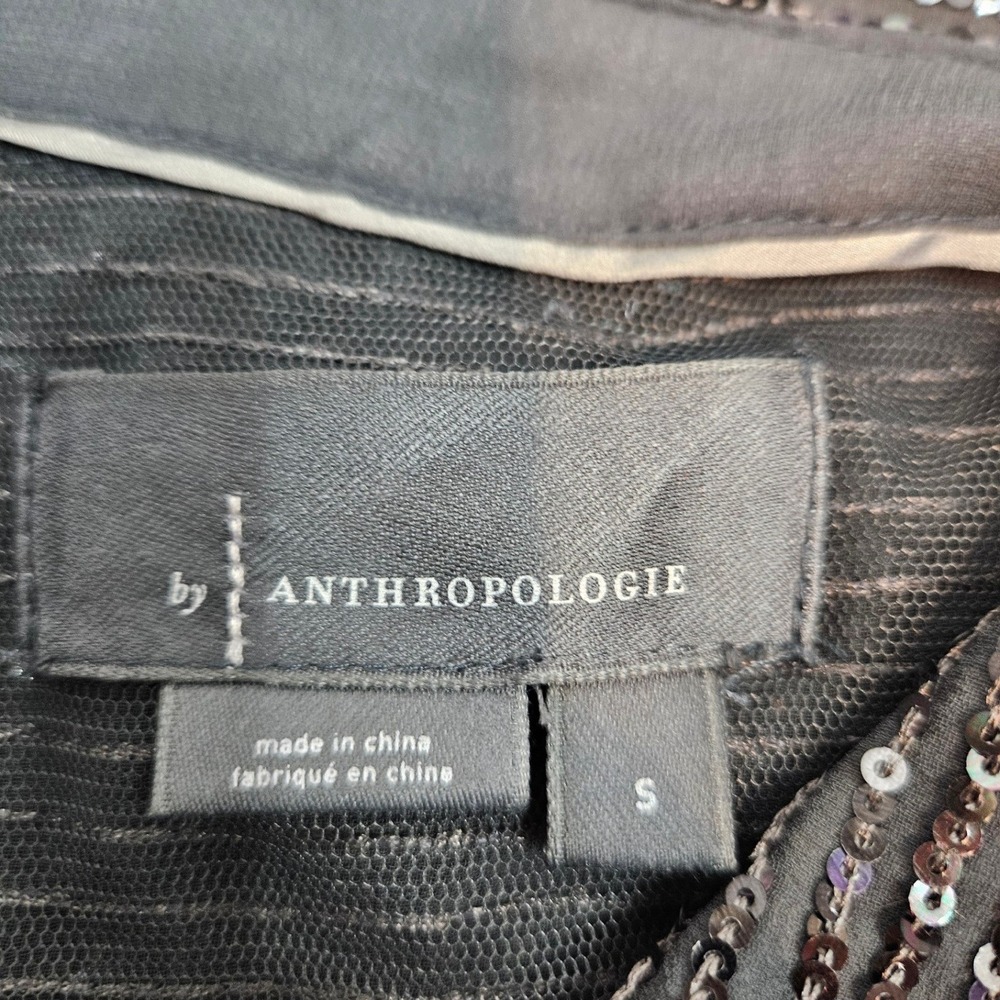 Anthropologie Remie Sequin Mesh Button Down Shirt Black Long Sleeve Top Small - Picture 5 of 8